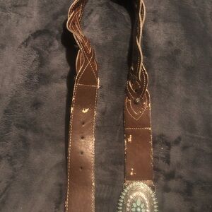 Brown Leather Belt with Silver and Turquoise Accents